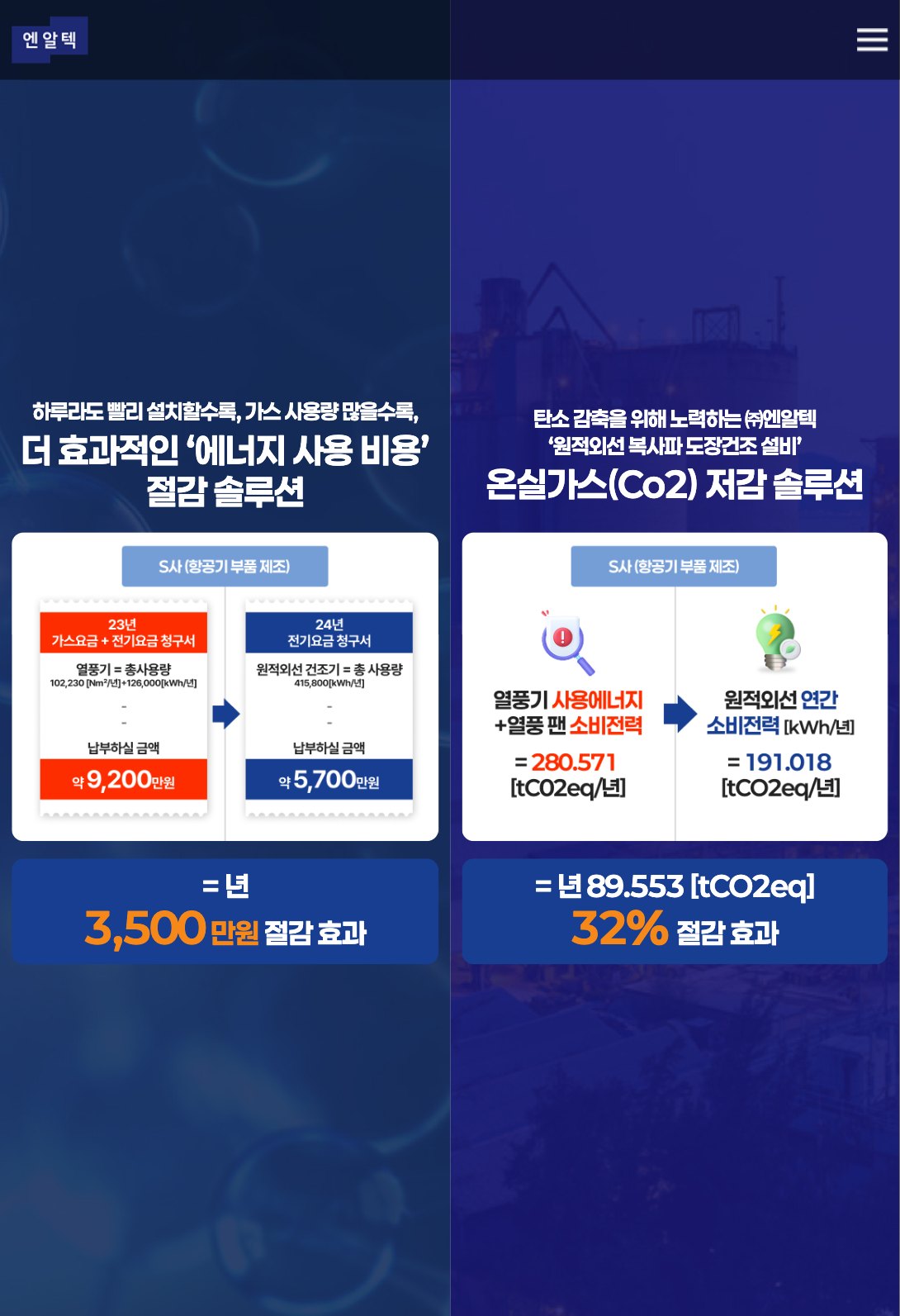 도장 건조 비용을 숫자로 증명하는 원적외선 설비 랜딩페이지 태블릿 화면