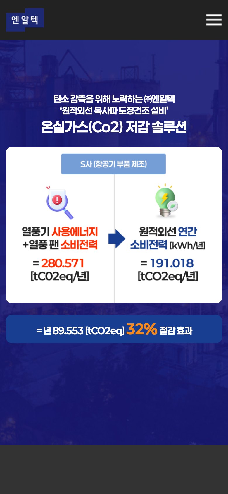 도장 건조 비용을 숫자로 증명하는 원적외선 설비 랜딩페이지 모바일 화면 1