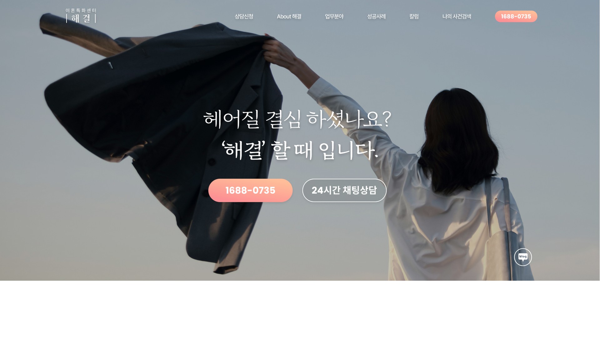 이혼 상담·재산분할 특화 법무법인 이혼전문센터 홈페이지 PC 화면