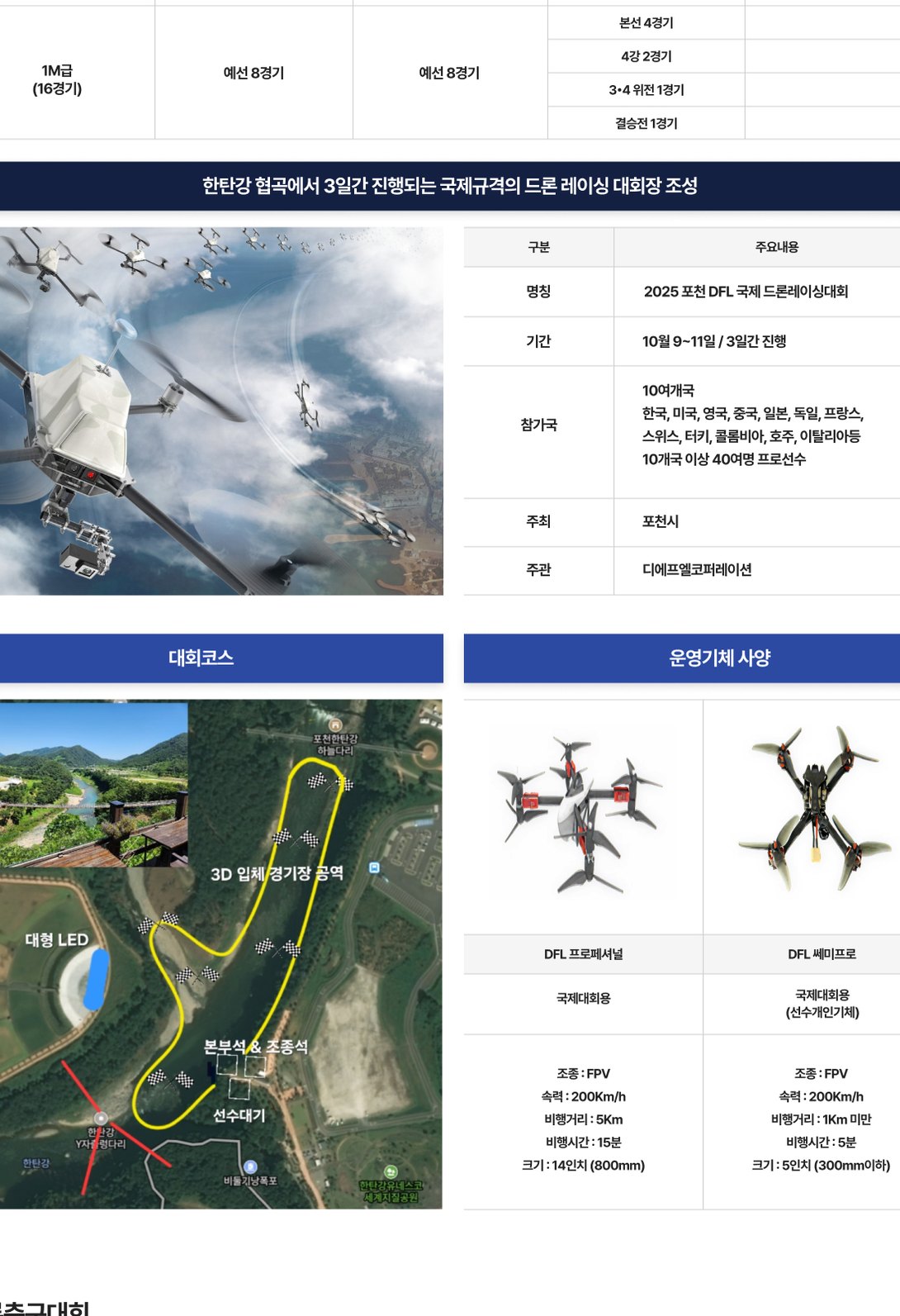 포천 한탄강 세계 드론제전 행사 홈페이지 태블릿 화면