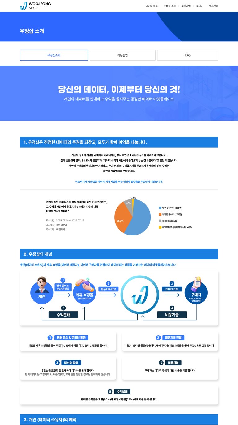 내 데이터의 주인이 되는 데이터 주권 플랫폼 웹사이트 서브 페이지 1