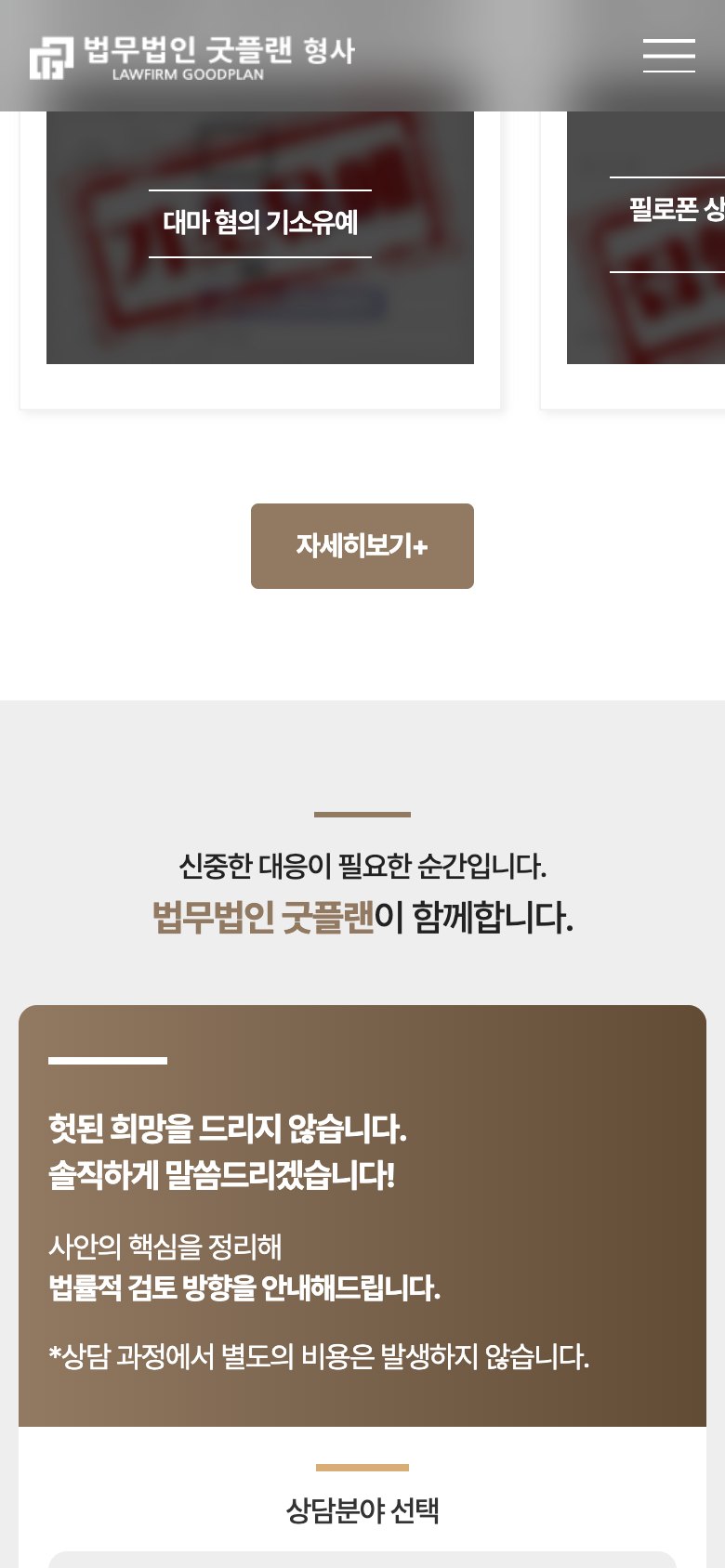 헛된 희망 대신 솔직한 진단을 전하는 형사전담팀 법률 랜딩페이지 모바일 화면 2