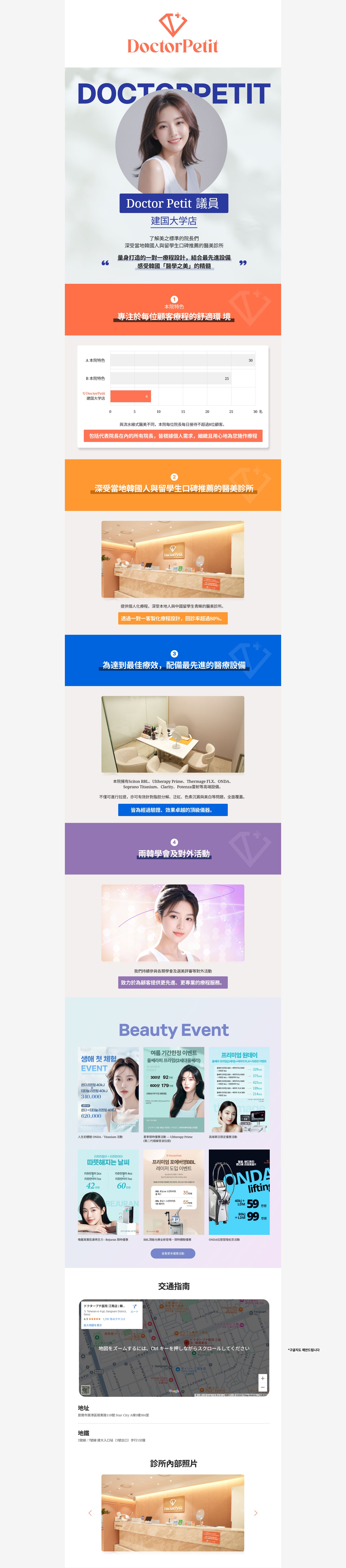 중국어권 고객을 위한 피부과 의원 건대점 중국어 랜딩페이지 메인 페이지